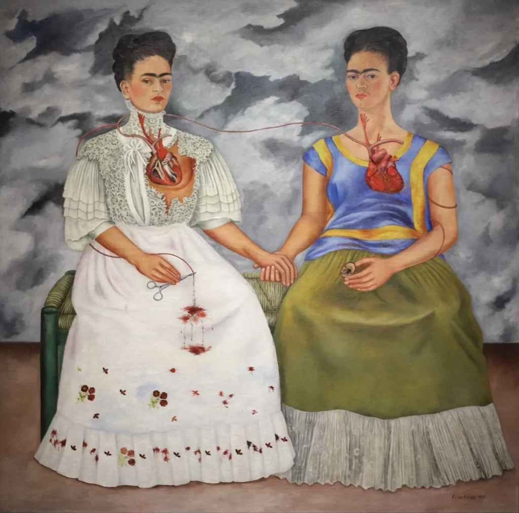 Obra de arte "Las Dos Fridas", por la artista Mexicana Frida Kahlo, en la colección permanente del Museo de Arte Moderno MAM, Ciudad de México. Foto por © Kiko Kairuz 2024.